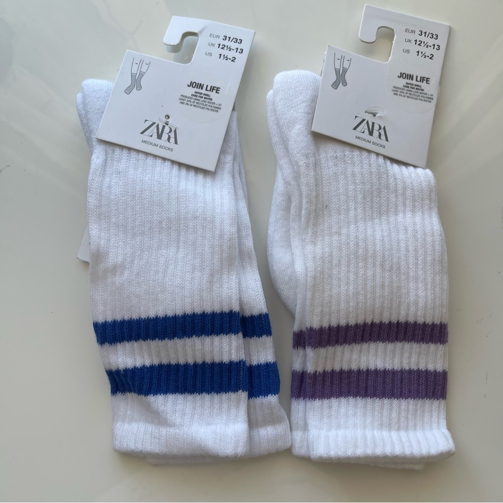 ZARA 2-Pack of Ribbed Socks With Blue/Purple Stripes
